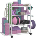 4-Tier Dumbbell Rack Stand Only, Adjustable Weight Rack for Dumbbells Kettlebells Yoga Mat, Home Gym Storage Rack with Wheels and Hooks, Powder Coated Finish