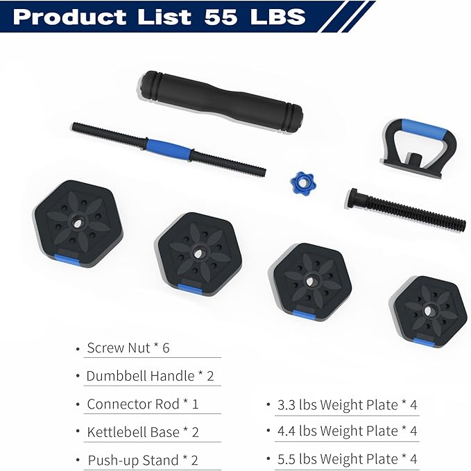VIVITORY Dumbbell Sets Adjustable Weights, Free Weights with Connector, Non-Rolling Adjustable Dumbbell Set, Barbell for Home Gym, Hexagon, Cement Mixture