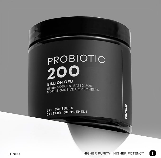 Toniiq 200 Billion CFU Probiotic Supplement 30 Verified Third-Party Tested Strains - Fully Shelf-Stable Probiotics Formula with Prebiotic Blend - Extended Release Capsules