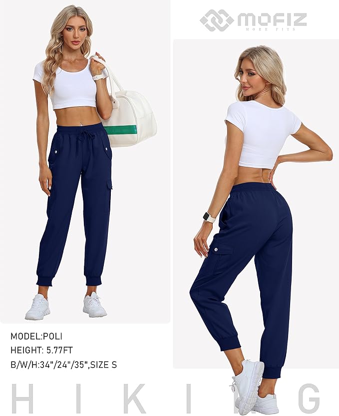 MoFiz Women's Outdoor Cargo Pants Lightweight Joggers Elastic Waist Athletic Hiking Sweatpants Casual Travel Pant with Pocket