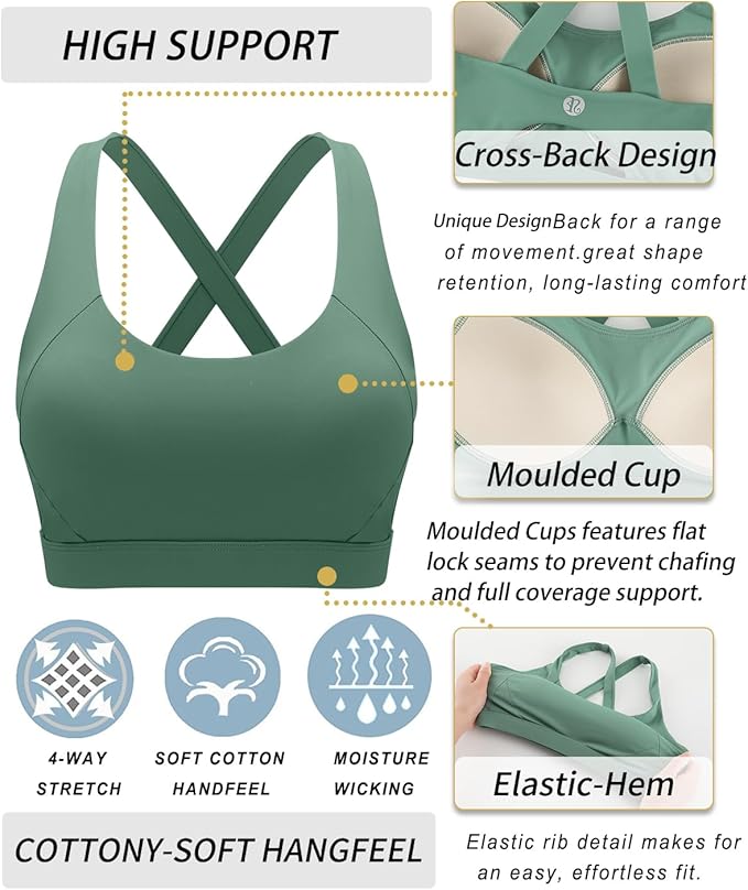 RUNNING GIRL Sports Bra for Women High Support Molded Cup Strappy Running Sports Bras with Sewn in Pads