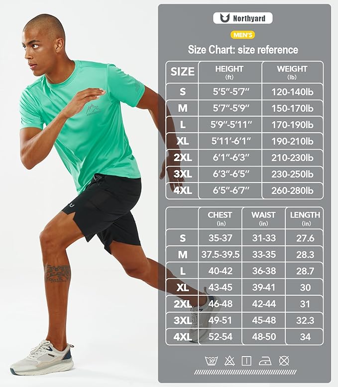 NORTHYARD Men's UPF 50+ Sun Protection Shirts Swim SPF UV Quick Dry Short Sleeve T-Shirts for Athletic Fishing Rash Guard