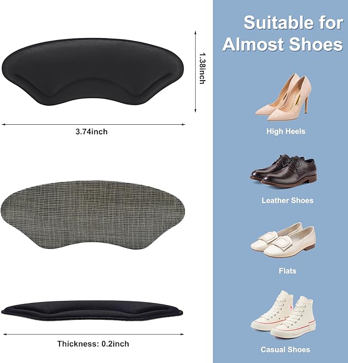 6 Pairs Heel Cushion Pads for Shoes Too Big, Shoe Grips Liners Heel Protectors for Loose Shoes, Heel Pain, Blisters and Rubbing, Anti Slip Shoe Filler Make Shoes Fit Tighter(Black)