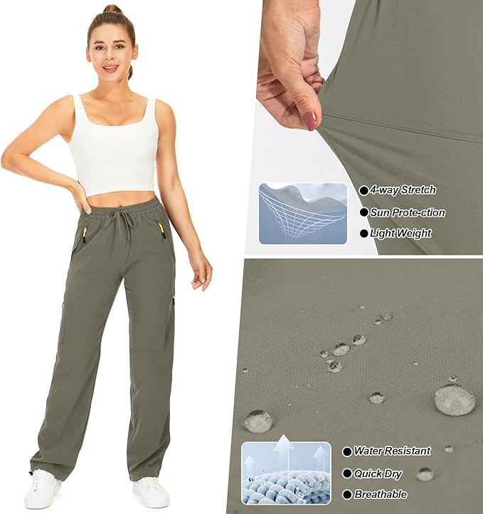 Womens Hiking Pants Quick Dry UPF 50 Lightweight Travel Golf Cargo Safari Pants Zipper Pockets