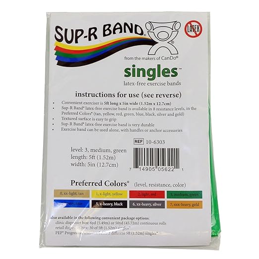 Cando 10-6303 Sup-R Latex Free Exercise Band, 5' Singles, Medium, Green