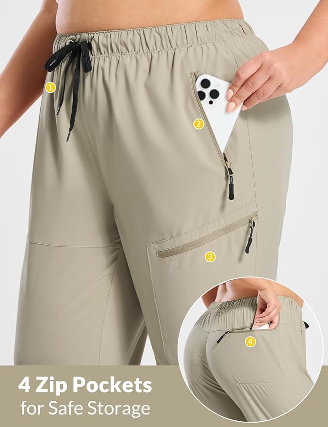 baleaf Plus Size Pants for Women Hiking Cargo Water Resistant UPF 50+ Cargo Joggers Zipper Pockets
