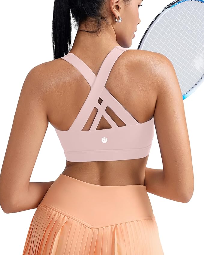 RUNNING GIRL Sports Bra for Women, Criss-Cross Back Padded Strappy Sports Bras Medium Support Yoga Bra with Removable Cups