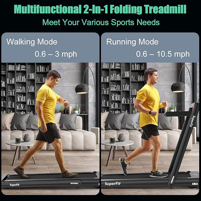 GYMAX Walking Pad, 4.75HP Under Desk Treadmill with LED Touch Screen, App Control, Built-in Speaker & Handle, 2 in 1 Folding Compact Portable Treadmill for Home Small Space