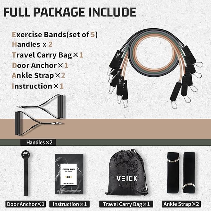 VEICK Resistance Bands, Exercise Bands, Workout Bands, Resistance Bands for Working Out with Handles for Men and Women, Exercising Bands for Fitness Weights Work Out at Home