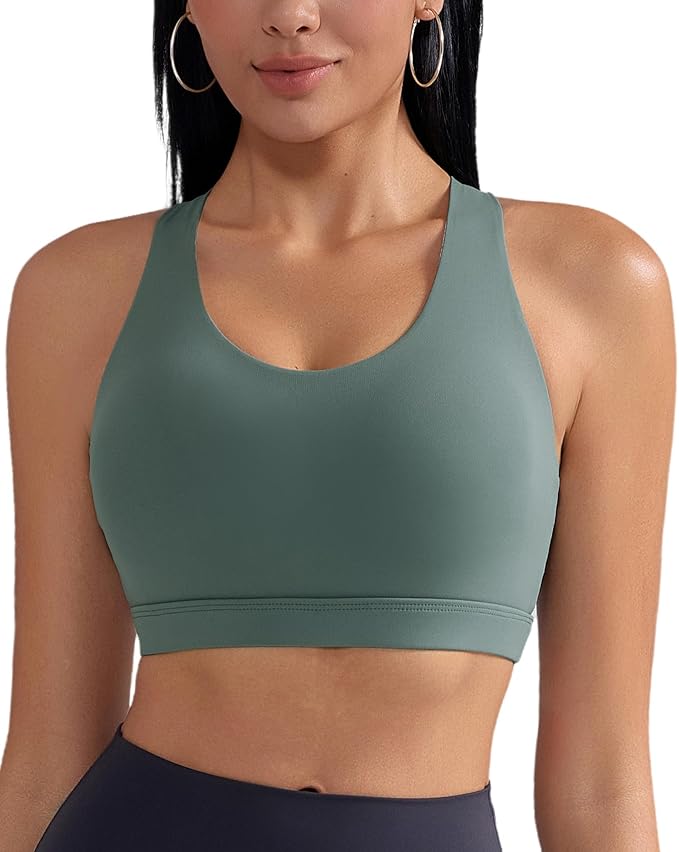 RUNNING GIRL Sports Bra for Women, Criss-Cross Back Padded Strappy Sports Bras Medium Support Yoga Bra with Removable Cups