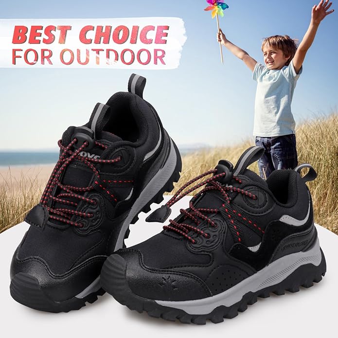 UOVO Boys Girls Hiking Shoes Kids Waterproof Running Trail Fashion Sneakers Breathable Lightweight Non-Slip Outdoor Walking Sports Shoe(Little/Big Kids)