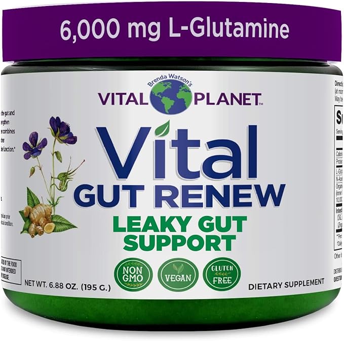 Vital Planet - Vital Gut Renew Powder Supplement for Leaky Gut Repair with L-Glutamine, Marshmallow and Ginger Root, DGL Licorice Root and Organic Aloe Vera, L Glutamine 6000mg 6.88 oz