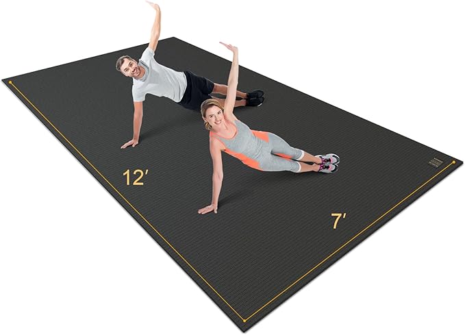 Gxmmat Extra Wide Large Exercise Mat 12'x7'/10'x7/8'x7(7mm), Thick Workout Mats for Home Gym Flooring, High-Density Durable Cardio Mat, Shoe Friendly, Perfect for Plyo, MMA, Jump Rope, Weight, Fitness