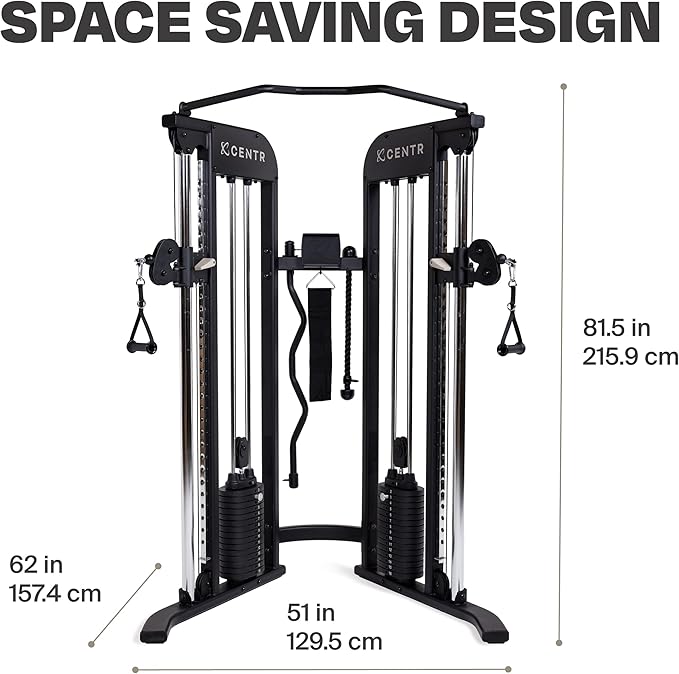 Centr Home Gym Functional Trainer - Multifunctional Cable Machine Home Gym System - Workout Weight Machine for Strength Training - Full Body Compact Exercise & Fitness Equipment Set