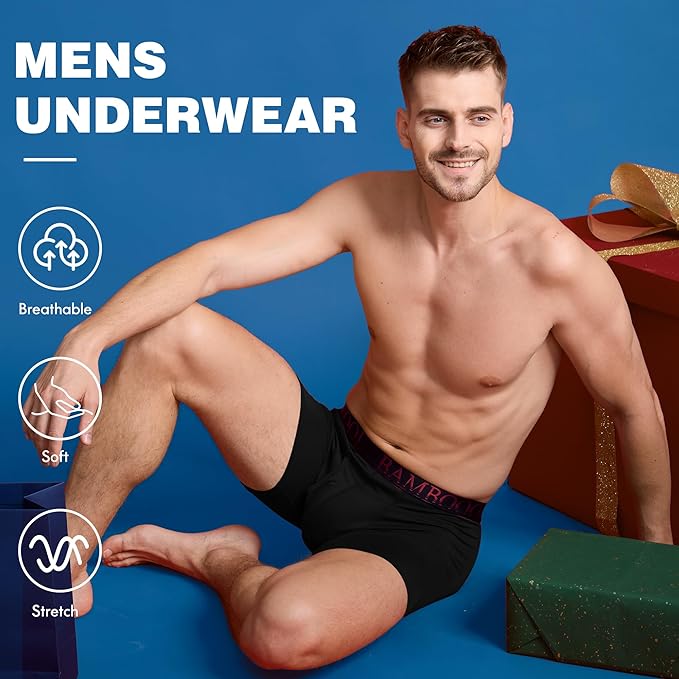 BAMBOO COOL Men's Ultra ComfortSoft Underwear, Moisture Wicking & Breathable No Ride Up Boxer Briefs with Fly, Multipack