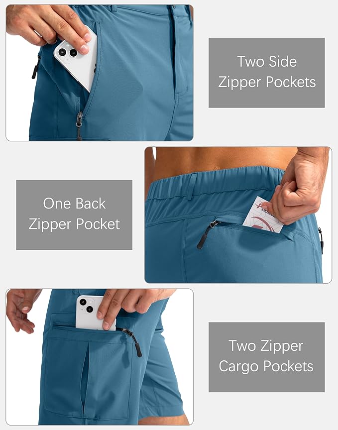 Pudolla Men's Hiking Cargo Shorts 9" Lightweight Outdoor Work Shorts for Men Travel Golf Camping Casual with 5 Zipper Pockets