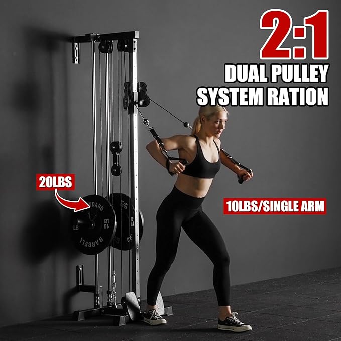 ER KANG Wall Mount Cable Station, Cable Crossover Machine with 18 Positions Dual Pulley System for Home Gym Fitness Equipment