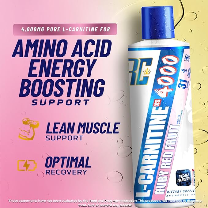 Ronnie Coleman Signature Series L Carnitine XS 4000 Liquid, Stimulant Free, Sugar Free, Zero Carbs, Lean Muscle Strength Support for Men & Women, 16 Oz (16 oz, Ruby Red Fruit (4000))