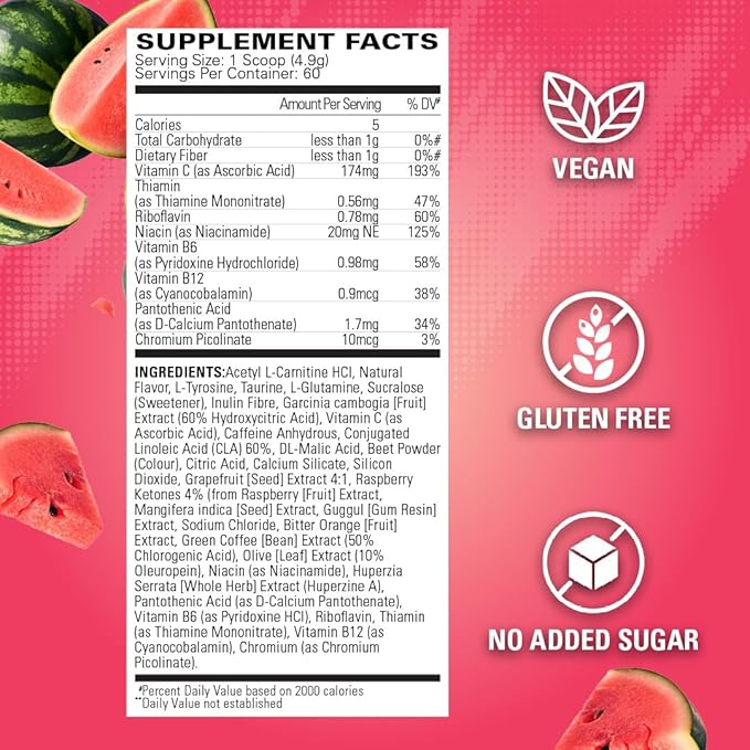 EHP Labs OxyShred Pre Workout Powder - Preworkout Powder with L Glutamine & Acetyl L Carnitine, Energy Boost Drink - Juicy Watermelon, 60 Servings