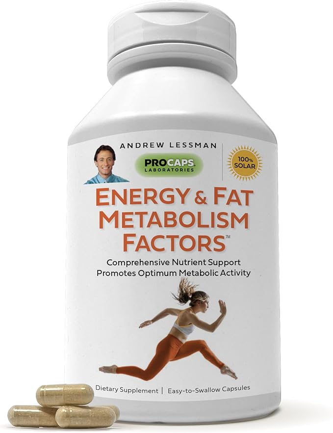 ANDREW LESSMAN Energy and Fat Metabolism Factors - 30 Capsules - Promotes Optimum Fat and Energy Metabolism, with Carnitine, Green Tea, Guarana, Ginseng, B-Complex. Easy to Swallow Capsules