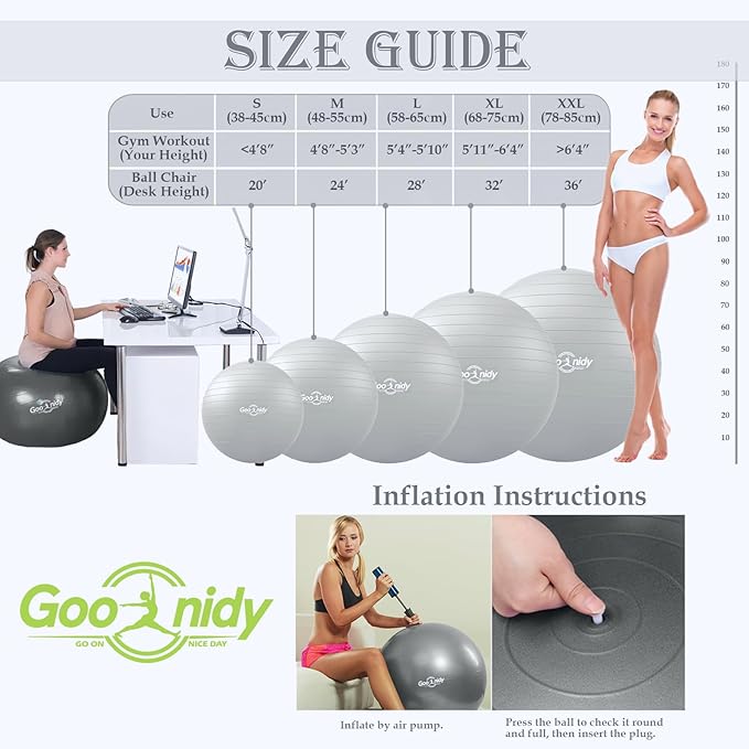 Soft Exercise ball, Anti-Burst Yoga Ball Chair Supports 2200lbs, Workout Equipment w/ Pump for Women Pregnancy, Medicine, Birthing, Physical Therapy, Stability, Excersing, Birth, Swiss, Fitness, Gym