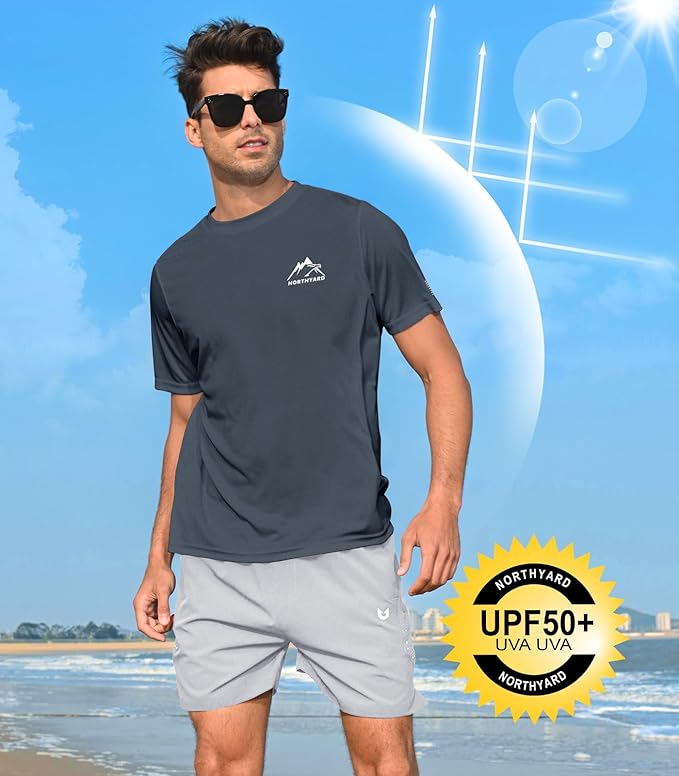 NORTHYARD Men's UPF 50+ Sun Protection Shirts Swim SPF UV Quick Dry Short Sleeve T-Shirts for Athletic Fishing Rash Guard