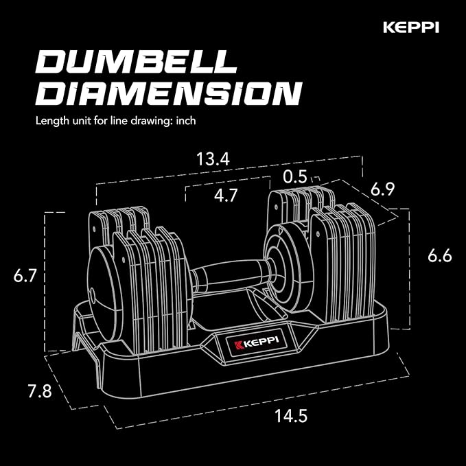 Keppi Adjustable Dumbbells Set-25lb/40lb/55lb/60lb, Anti-Slip Metal Fast Adjust Weight Handle, Exercise & Fitness for Full Body Workout - Adjustable Dumbbell Series