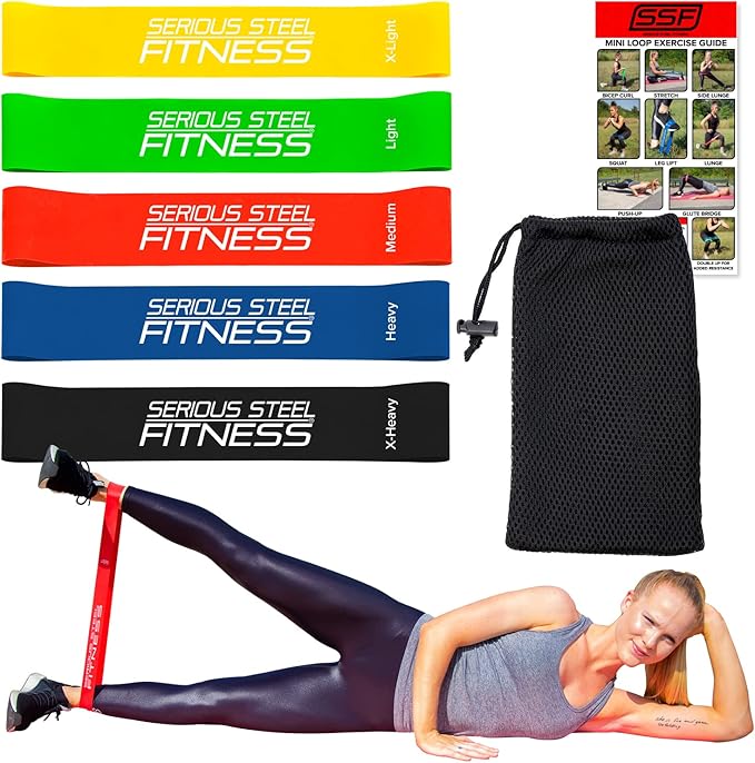 Serious Steel Fitness Mini Resistance Loop Bands | Rehab and Prehab Stretch Bands | 12" Exercise Workout Bands (Sets of 5 Pack and Sets of 10 Pack Trainer Options Available!)