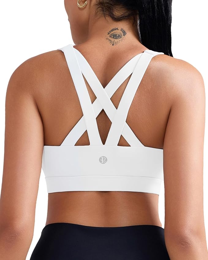 RUNNING GIRL Sports Bra for Women, Criss-Cross Back Padded Strappy Sports Bras Medium Support Yoga Bra with Removable Cups