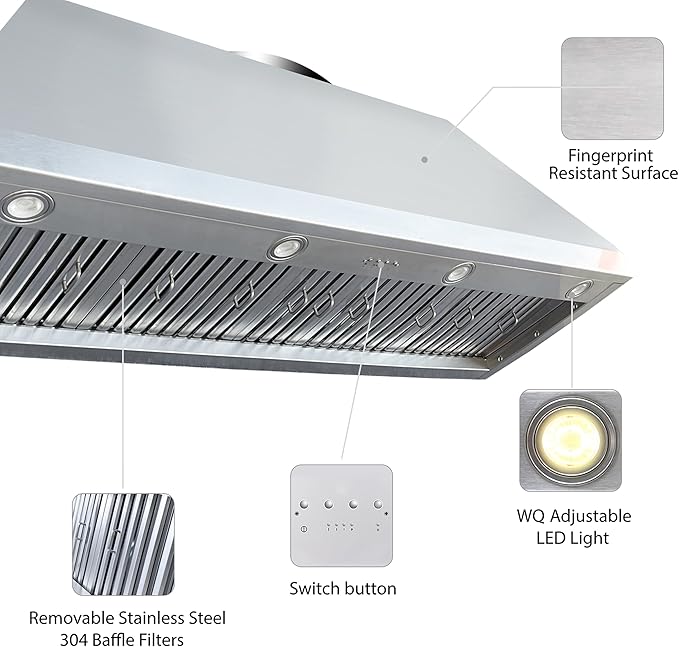 CT Copper Tailor Sloped Copper Vent Hood Island Mount,60'' W,42''H,1260 CFM Exhaust Fan,Stainless Steel Vent,LED Light,Dishwasher-Safe Baffle Filters,VH8TR1