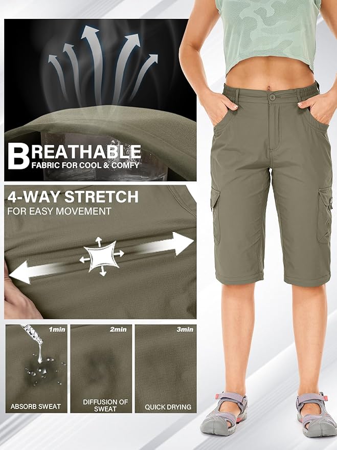Women's Hiking Pants Convertible Quick Dry Lightweight Zip Off Fishing Travel Safari Pants