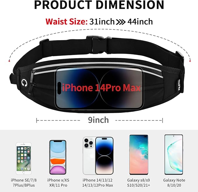 Running Belt Fanny Pack, Running Waist Pack for Women & Men USA Patented Hands-Free Reflective Runner Pouch Belt Fitness Workout Bag No-Bounce Adjustable Sport Travel Fanny Pack Cell (Black)