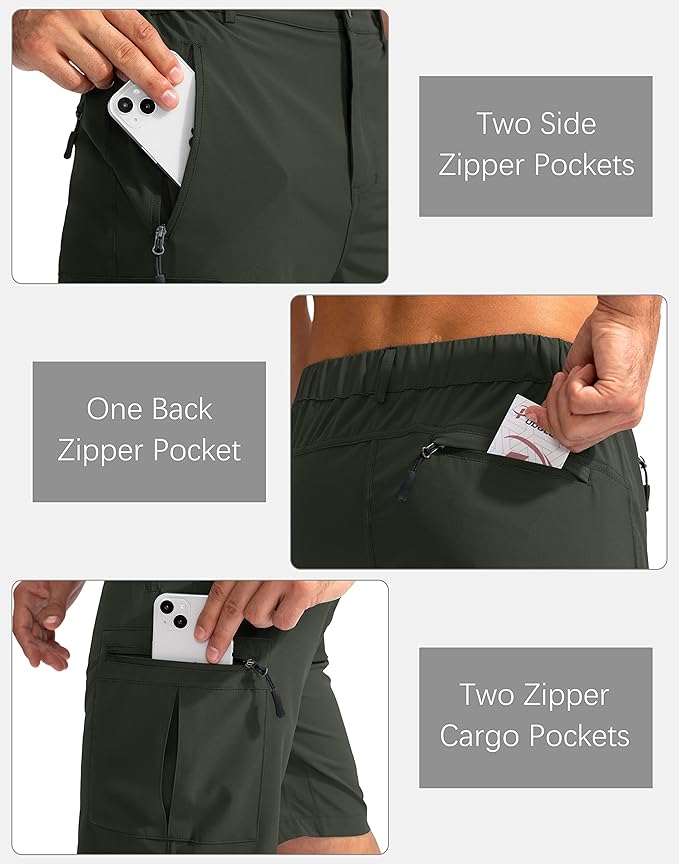 Pudolla Men's Hiking Cargo Shorts 9" Lightweight Outdoor Work Shorts for Men Travel Golf Camping Casual with 5 Zipper Pockets