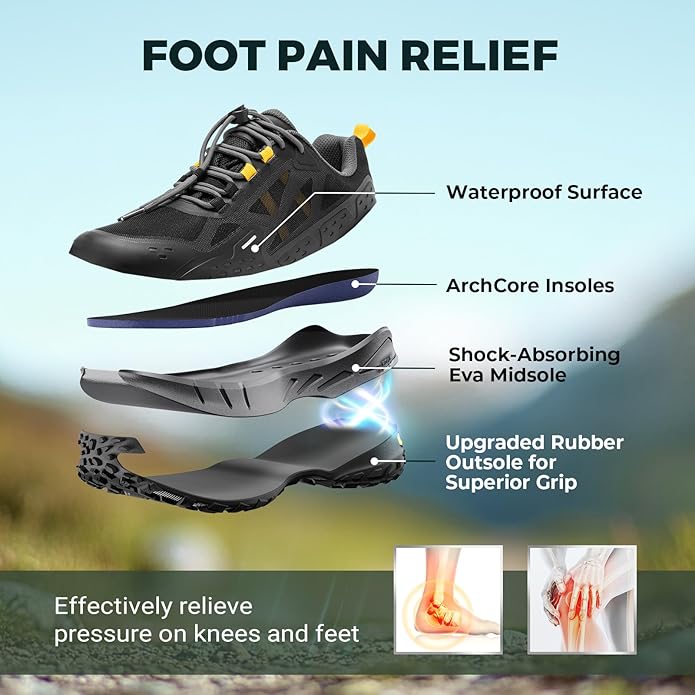 FitVille Men Waterproof Hiking Shoes Extra Wide Walking Shoes Slip-Resistant Trekking Trainers All-Terrain Quick Lace Sneakers for Travel, Camping, Running