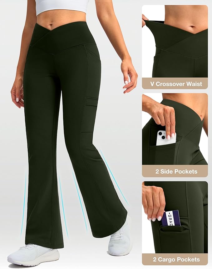 G Gradual Women's Fleece Lined Pants Water Resistant Winter Thermal Flare Leggings Hiking Snow Pants for Women 4 Pockets
