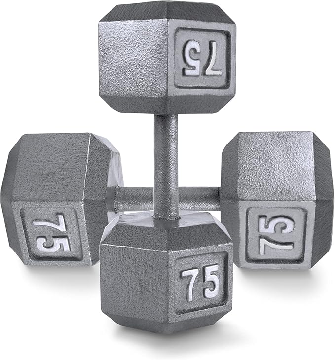 WF Athletic Supply Cast Iron Solid Hexagon Gray/Black Dumbbells, Strength Training Free Weights Set of 2 for Women and Men, Hand Weights Sold by Pairs, Multi-Select Size Options Available