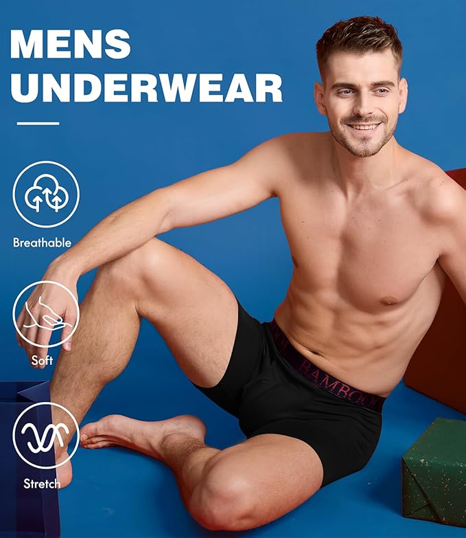 BAMBOO COOL Men's Ultra ComfortSoft Underwear, Moisture Wicking & Breathable No Ride Up Boxer Briefs with Fly, Multipack