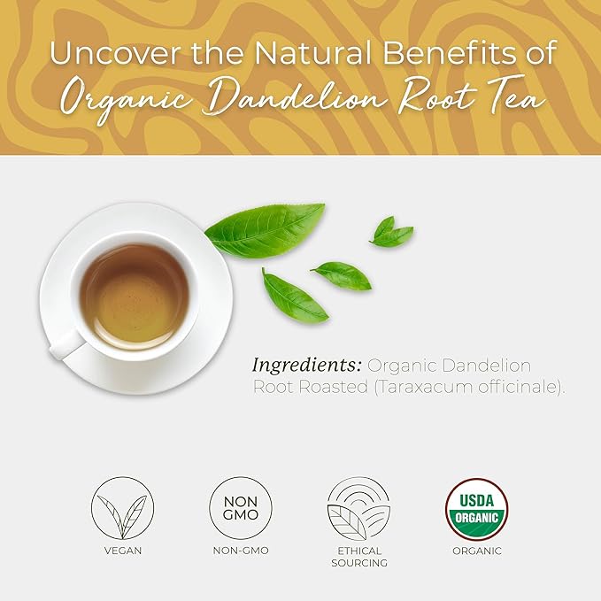 Starwest Botanicals Organic Dandelion Root Tea - Cleansing Herbal Tea, Caffeine Free, Natural Elimination Support, USDA Organic Dandelion Root Roasted, Non GMO - Bulk Pack, 100 Tea Bags