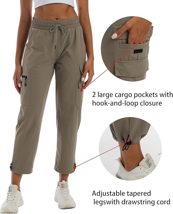 Women's Hiking Pants with Pockets - Travel Lounge Outdoor Quick Drying Lightweight Water Resistant Joggers