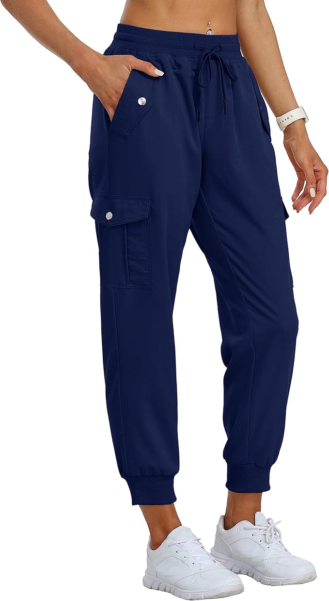 MoFiz Women's Outdoor Cargo Pants Lightweight Joggers Elastic Waist Athletic Hiking Sweatpants Casual Travel Pant with Pocket