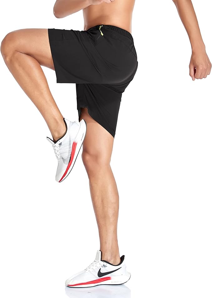 Men's Gym Shorts Sports Quick Dry Workout Running or Casual Training Short with Zipper Pockets