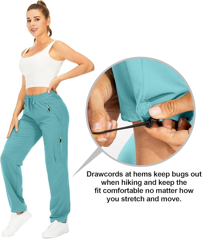 Womens Hiking Pants Quick Dry UPF 50 Lightweight Travel Golf Cargo Safari Pants Zipper Pockets