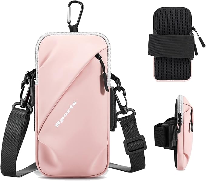 Phone Holder Arm Bands, Small Crossbody Shoulder Holsters Bag with Arm Band, Fits iPhone and All Cell Phones, Use for Running, Walking, Hiking & Biking (Plus Size,Pink)