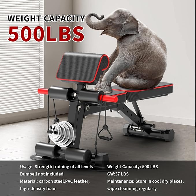 Adjustable Weight Bench,Utility Workout Bench Foldable Incline Decline Benches for Home Gym Full Body Workout,Load 600LBS