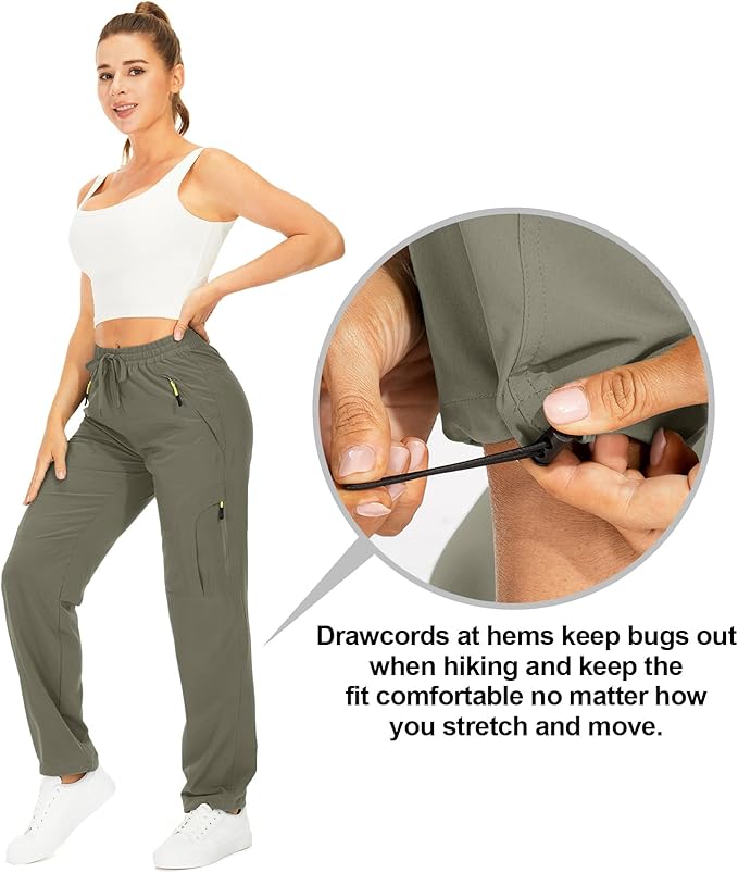 Womens Hiking Pants Quick Dry UPF 50 Lightweight Travel Golf Cargo Safari Pants Zipper Pockets