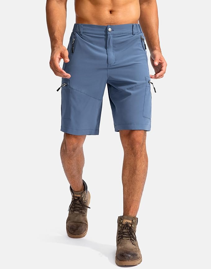 Pudolla Men's Hiking Cargo Shorts 9" Lightweight Outdoor Work Shorts for Men Travel Golf Camping Casual with 5 Zipper Pockets