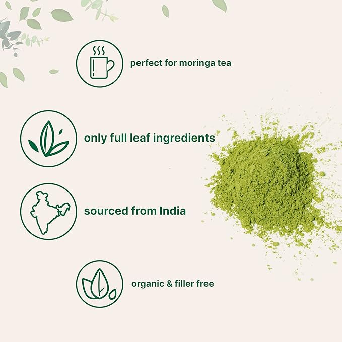 Organic Moringa Oleifera Leaf Powder, 2 Pounds, Rich in Antioxidants and Immune Vitamin, Great Superfoods for Moringa Tea, Moringa Drink, India Grown, Vegan