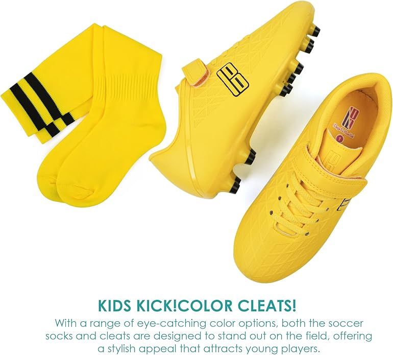 brooman Kids Firm Ground Soccer Cleats Boys Girls Football Cleats with Soccer Socks