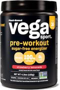 Vega Sport Sugar Free Pre-Workout Energizer, Strawberry Lemonade - Pre Workout Powder for Women & Men, Supports Energy and Focus, Electrolytes, Vegan, Keto, Gluten Free, Non GMO, 4.3 oz