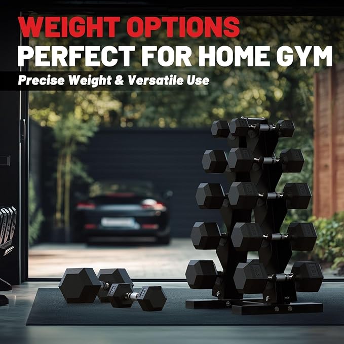 PAPABABE Hex Dumbbell Set 45-550 lb, Rubber Encased Home Gym Dumbbells, Weights Dumbbells for Women & Men, Hand Weight for Strength Training